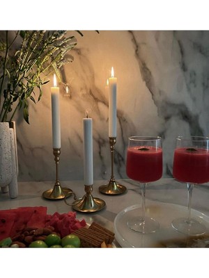 Çizgili Gri Şamdanlık Ikili, Uzunluk 20 Cm, Çap 2,2 Cm, Şık ve Modern Tasarım