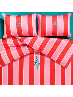 Lahor 300 Tc Kıng Sıze Pamuk Saten Nevresim Seti 240X220 cm Kırmızı - Pembe