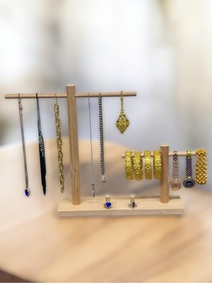 About The Perfect Şık Ahşap Takı ve Saat Organizeri, Bileklik ve Yüzük Detaylı, Bej Renk