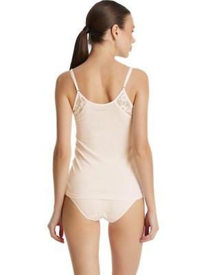 Kadın İnce Askılı Dantelli Krem Atlet 1984