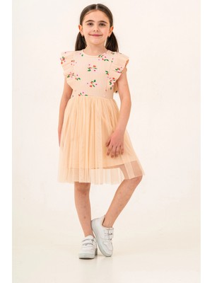Çiçek Desenli Fırfırlı Kız Çocuk Elbise 009