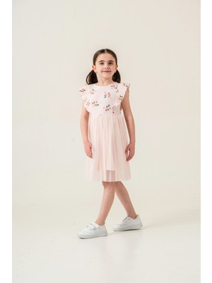 Çiçek Desenli Fırfırlı Kız Çocuk Elbise 009