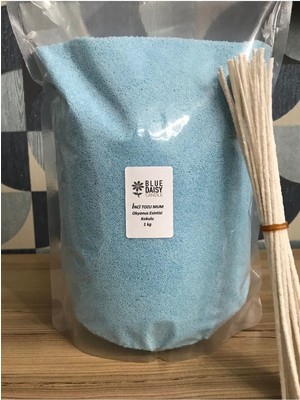 Mavi Kokulu 1 kg Inci Tozu Mum Seti, 25 Adet, 20 cm Fitil Ile, Okyanus Esintisi