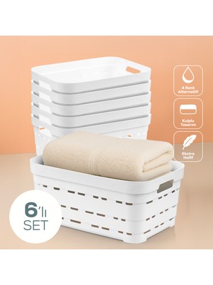 6'lı 10,8 Litre Delikli Saklama Kutusu Beyaz