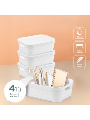 4'lü Kapaklı 2,8 Litre Saklama Kutusu Beyaz
