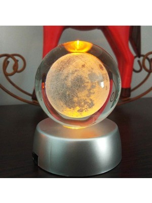 Renkli Cam Küre, 6 Cm, Ay ve Gezegen Tasarımı, Işıklı Dekor Parçası