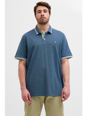 Jack & Jones Plus Jjepaulos Logolu Pamuklu Büyük Beden Düğmeli Polo Yaka T Shirt Erkek Polo Yaka T Shirt 12143859