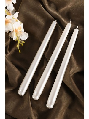 Inci Renk Sedefli Konik Şamdan Mum Seti, Şık ve Zarif Dekorasyon Için Ideal.