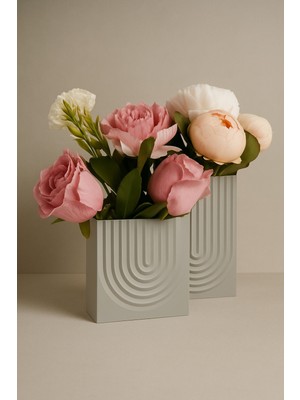 Iki Parçalı Gri Dekoratif Iskandinav Tarzı Vazo Seti