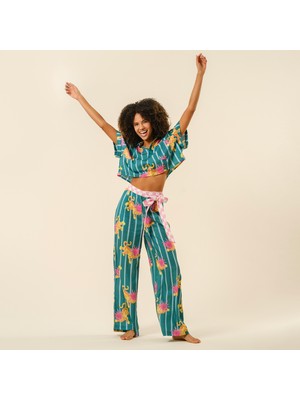 Tavas Dijital Baskılı Tencel Pantolon - Yeşil