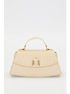 Lêvi D'or Kroko - Bej Elips Görünümlü El Çantası