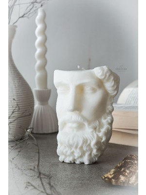 Beyaz Kokulu Soya Wax Zeus Büst Dekoratif Mum, Hediye Seçeneği