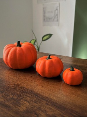 Renkli Turuncu Kabak Dekoratif Obje, 3'lü Seri, Şık ve Hediyelik Seçenek