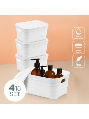 4'lü Kapaklı 3,8 Litre Saklama Kutusu Beyaz