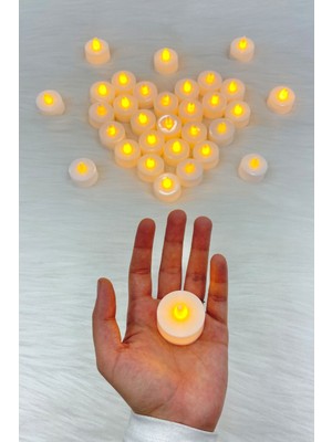 Beyaz Ledli Mum, 24 Adet, Tealight, Işıklı, Kutlama, Doğum Günü, Kına Gecesi