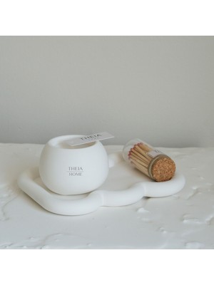 3'lü Vanilya Kokulu Soya Mum, Dekoratif Tabak ve Kibrit Seti