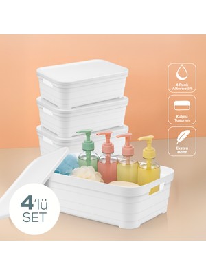 4'lü Kapaklı 8,2 Litre Saklama Kutusu Beyaz
