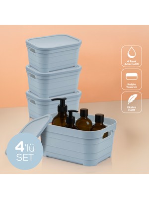 4'lü Kapaklı 3,8 Litre Saklama Kutusu Mavi