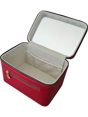About The Perfect Kırmızı Taşıma Kulplu Deri Aynalı Makyaj ve Seyahat Kutusu (14X21X14 Cm)