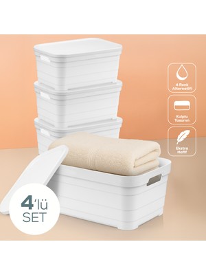 4'lü Kapaklı 10,8 Litre Saklama Kutusu Beyaz