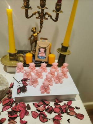 10 Adet Pembe Ayıcık Mum, Babyshower Dekorasyonu Için Sevimli ve Renkli Seçenek