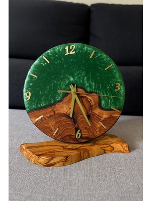 About The Perfect El Yapımı Epoksi Zeytin Ağacı Saat, Sessiz Mekanizma, Şık ve Doğal Tasarım