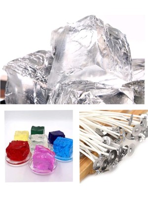 Jel Mum Malzemeleri 1kg, 100 Fitil, Fitil Tutacağı ve Mum Boyası Seti