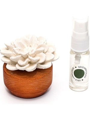 Ahşap Kaideli Geceyarısı Çiçeği Seramik Koku Taşı Hediye Seti