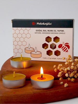 Doğal Petek Balmumu Tealight Mum Seti, Beyaz, Standart Boy, 6 Adet