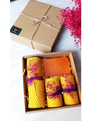 Doğal Balmumu ve Ballı Sabun Seti, Kraft Kutuda, Bal Mumu Sarma Mum