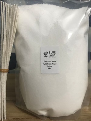 1 kg Yeşil Elma ve Tarçın Aromalı Inci Tozu Mum, 25 Adet, 20 cm Fitil, Beyaz Toz Mum