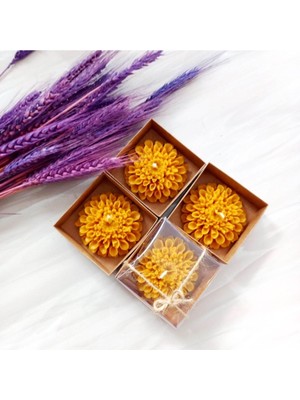 Doğal Petek Balmumu Mum, Açmış Çiçek ve Bal Temalı, 4'lü Paket