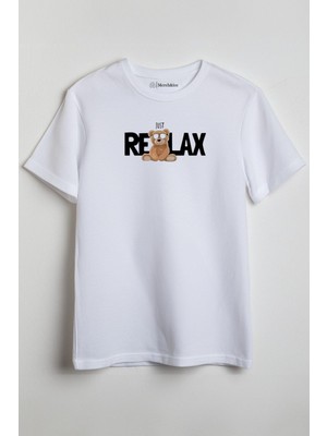 Merch&ice Just Relax Bear Baskılı Unisex T-Shirt Beyaz