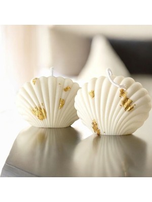 Iki Adet Gold Detaylı Mini Midye Kokulu Mum Seti, Şık ve Hoş Dekoratif Ürün