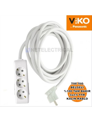Multi-Let | Üçlü 6 Metre Topraklı Yan Fişli Çocuk Korumalı Grup Priz - 3'lü, 6 M, (3x2.5 Ttr Tam Bakır Kalın Kablolu)