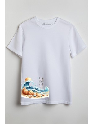 Merch&ice Sun And Sea Baskılı Unisex T-Shirt Beyaz