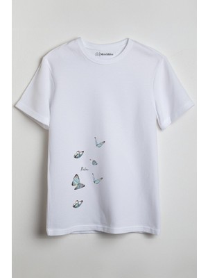 Merch&ice Relax Kelebekler Baskılı Unisex T-Shirt Beyaz