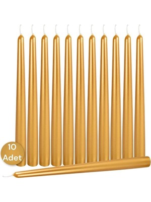Altın Renkli 10'lu Şamdan Mum Seti Şıklık ve Zarafet Için Özel Tasarım
