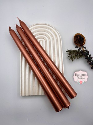 Metalik Bronz Rose Şamdan Mumu 3'lü Set, Şık ve Dekoratif Aydınlatma Aksesuarı