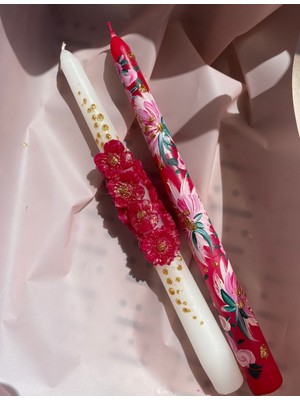 Fuşya Çiçekli Şamdan Mum Seti, Şıklık ve Zarafet Için Ideal Bir Seçim