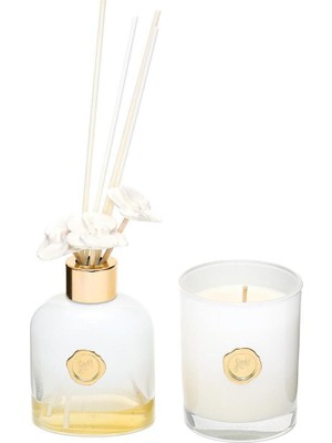 130 ml Beyaz Cam Şişe White Jasmine Oda Kokusu ve Mum Seti
