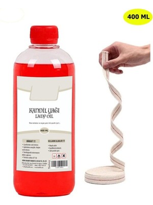 Kırmızı Kandil Yağı Iç Mekan 400 ml + 50 cm Fitil, Hoş ve Sıcak Atmosfer Sağlar.