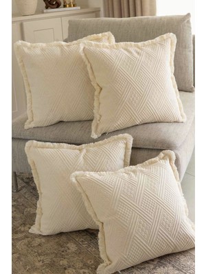 Doğal Pamuklu Geleneksel Buldan Dokuma Kırlent Kılıfı 4'lü 42X42 cm Ekru