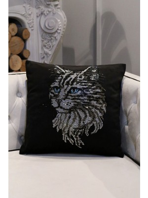 Kadife Siyah Kristal Taşlı Günlük Dekoratif Yastık Kılıfı