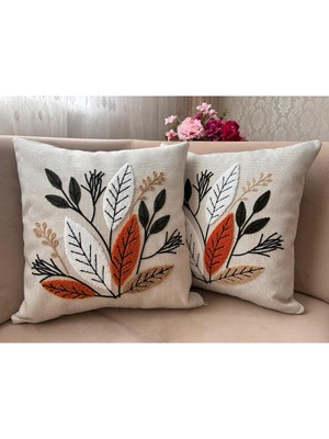 Bohem Nakışlı Keten Kırlent Kılıfı 2’li Set 43X43 Cm, Doğal ve Şık Dekorasyon.