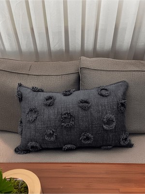 Gri Bohem Tarz Özel Tasarım Dekoratif Kırlent Kılıfı 30X50