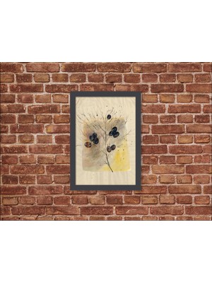 Ahşap Kendinden Çerçeveli Tablo - Ebru Sanatı Zeytin Dalı - 2, Standart - 20X28CM