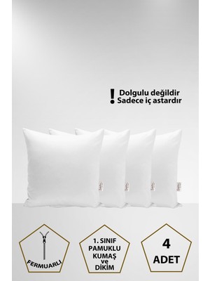 4'lü Kırlent Iç Astarı ve Kılıf Seti, Pamuklu, 35X45-50X50, Beyaz