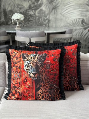Çift Taraflı Leopar Desenli Kırlent Kılıfı 43X43, Dekoratif ve Şık Tasarım