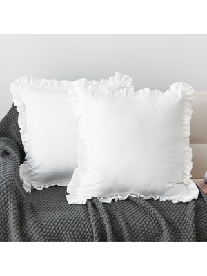 %100 Keten Fırfırlı Kırlent Kılıfı, 43X43 Cm, Beyaz, Şık ve Doğal Görünüm